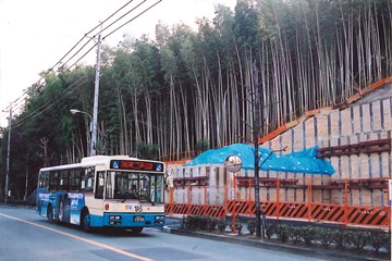 竹林脇を走る阪急バス